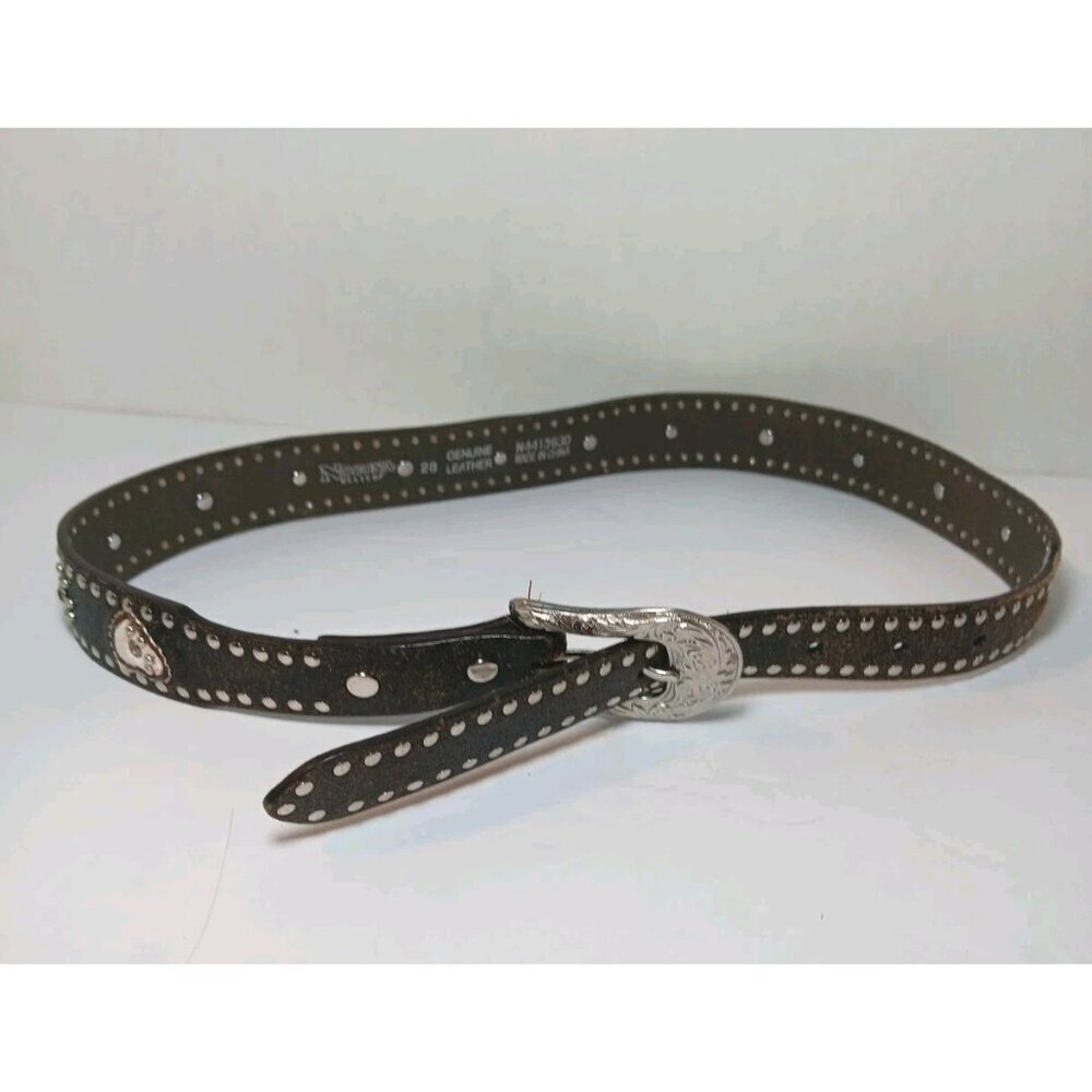 Nocona Brown Distressed Leather Rhinestones Pink Hearts & Crosses Belt Size 28